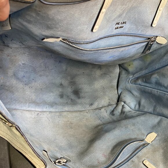 Prada Cream Glace Calf Leather Etiquette Tote Bag - Picture 14 of 16